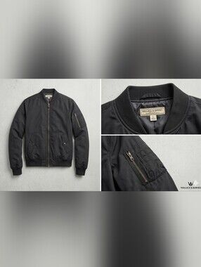 ​Wallace & Barnes J.Crew Men's Black Bomber Jacket Size Large Utility Flight Zip
